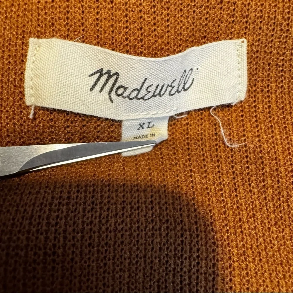 Madewell Ottoman Rib Puff Sleeve Square Neck Sweater In Brown Dried Cedar Sz XL